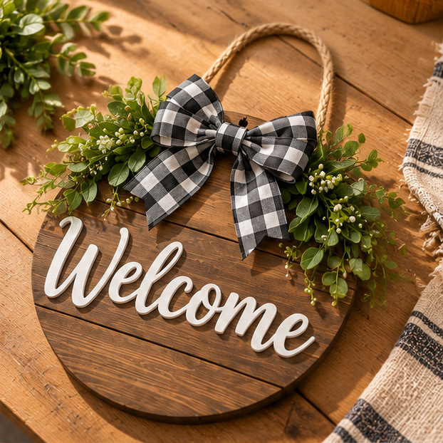 Rustic Wooden Welcome Door Sign