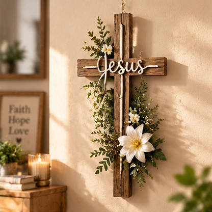 Rustic Wooden Jesus Cross Wall Decor