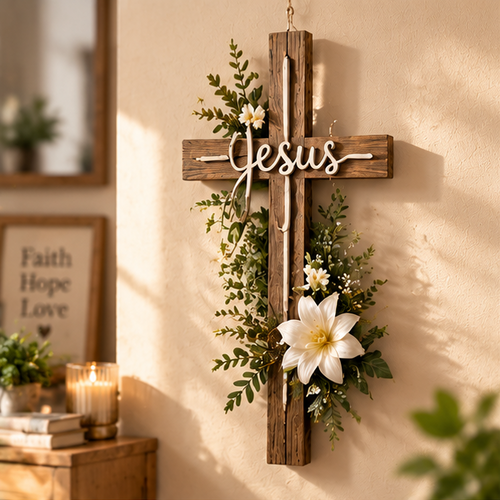 Rustic Wooden Jesus Cross Wall Decor