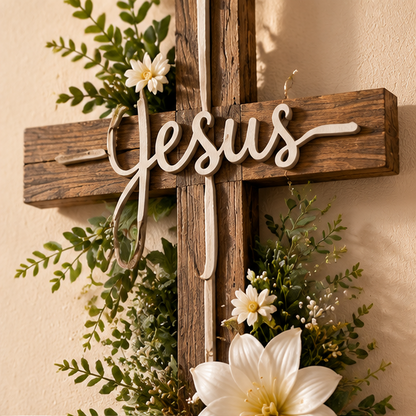 Rustic Wooden Jesus Cross Wall Decor