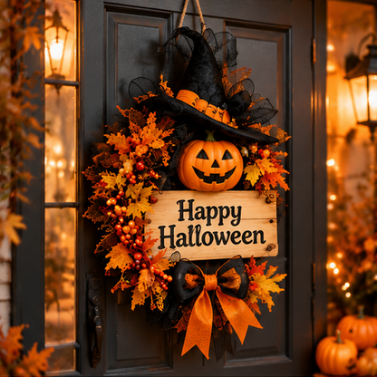 Halloween Witch Hat Pumpkin Door Decor