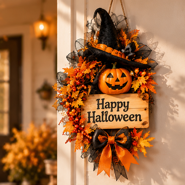 Halloween Witch Hat Pumpkin Door Decor
