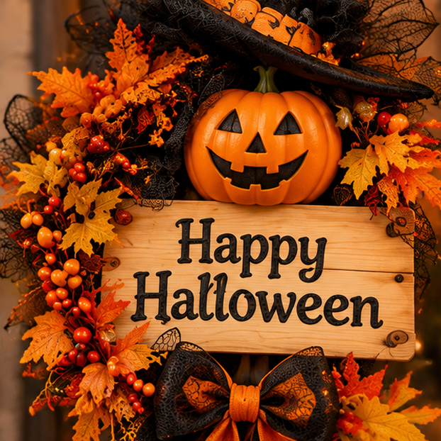 Halloween Witch Hat Pumpkin Door Decor