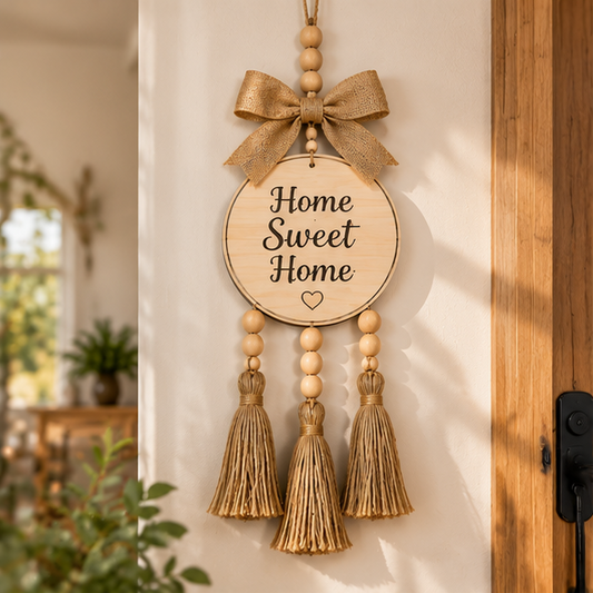 Rustic Wooden Bead Tassel Wall Hanging