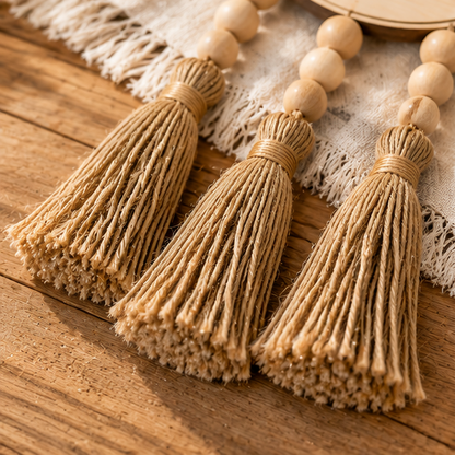 Rustic Wooden Bead Tassel Wall Hanging
