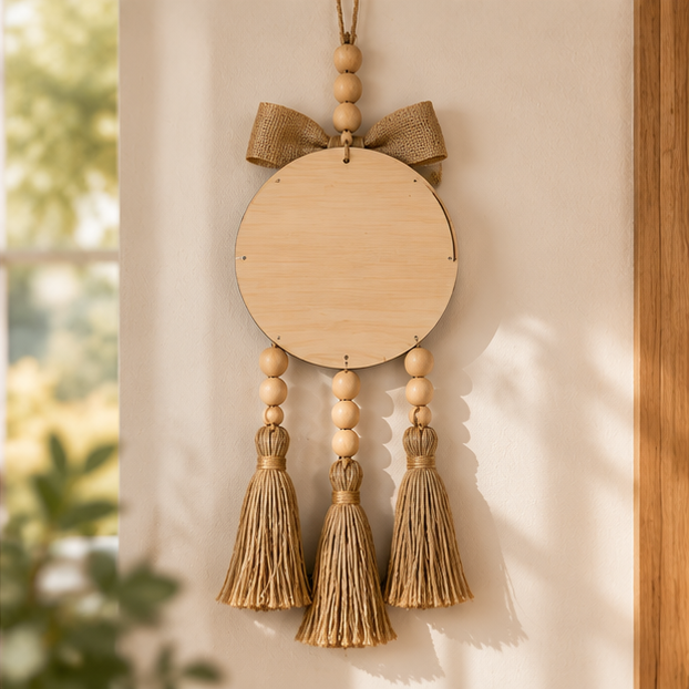 Rustic Wooden Bead Tassel Wall Hanging